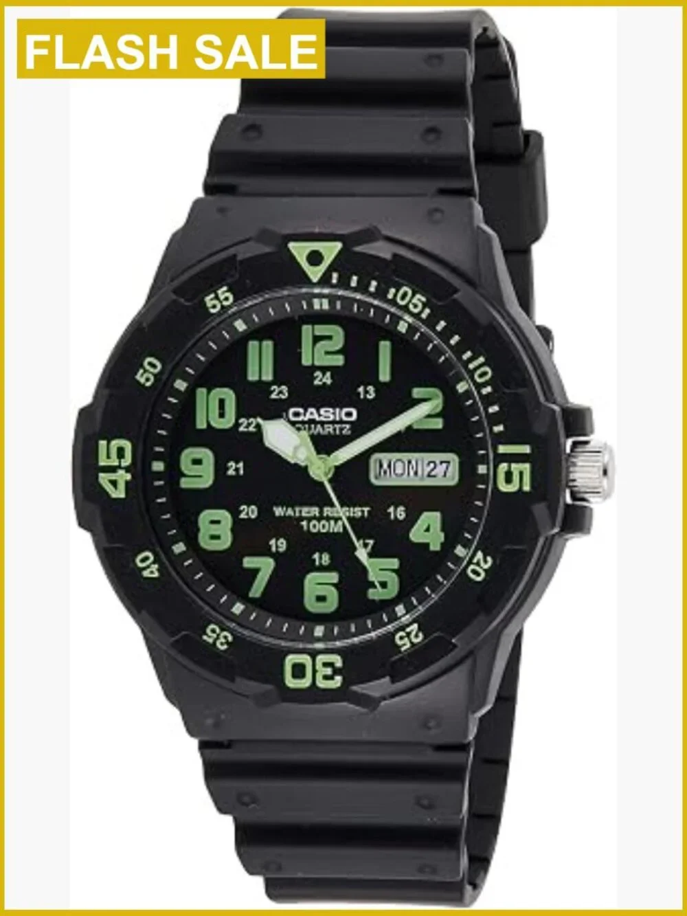 Diver Style Analog Watch - Resin Band, 100M Water Resistant, Date Display
